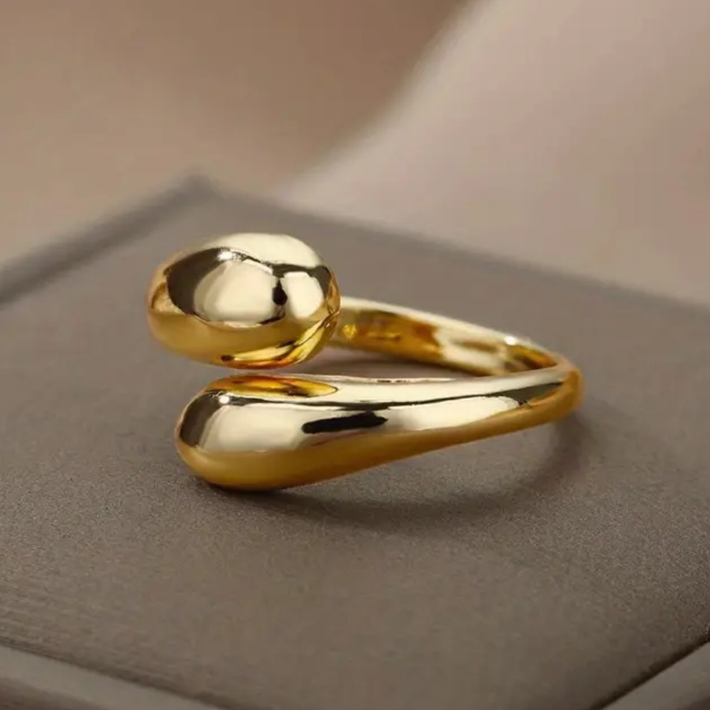 NEW Minimalistic K-pop Style Modern Gold 14k Water drop Melted Metal Open Ring